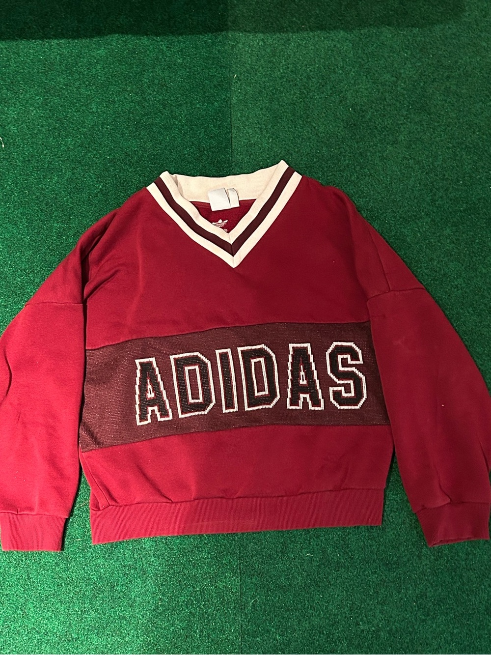Adidas Men's 80s style Red V-Neck Sweatshirt